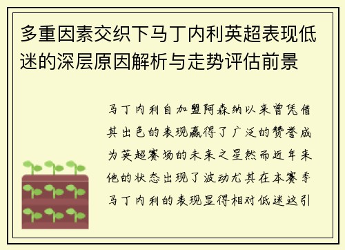 多重因素交织下马丁内利英超表现低迷的深层原因解析与走势评估前景